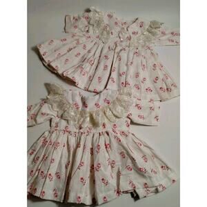 2 Vintage Pat Secrist Doll Dress - White with Red Roses - 11" Long - Twins